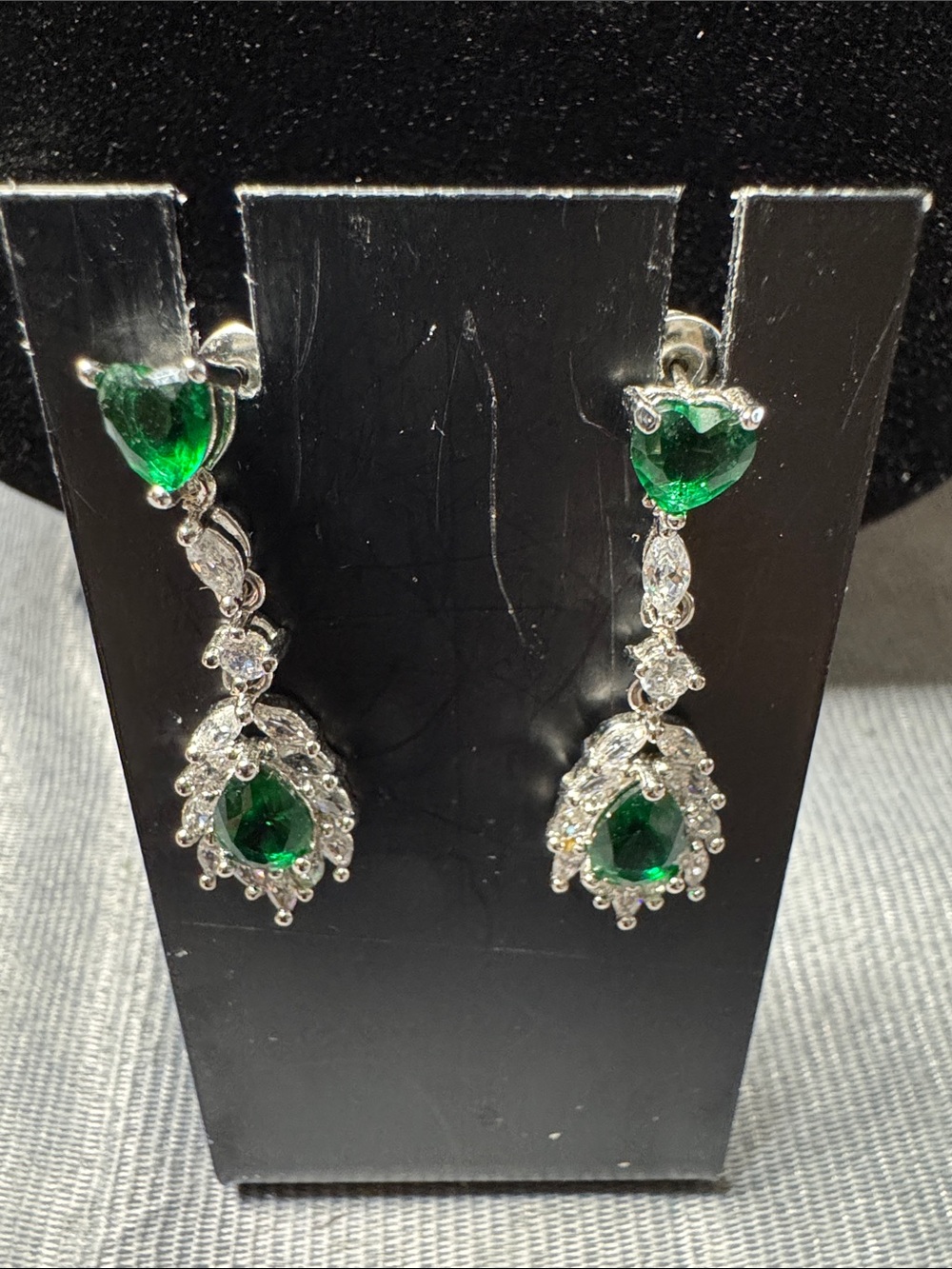 Source Unknown Emerald Green Teardrop Dangle Earrings - Silver-tone